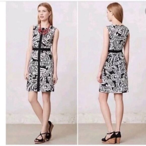 Anthropologie Tabitha - Tabitha Black and White Eyelet Sheath Dress - size 10 - Picture 1 of 10